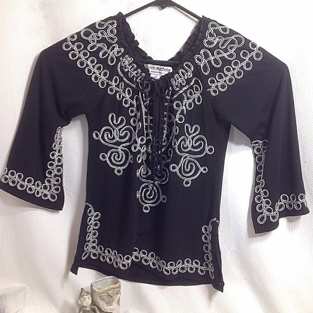 Lauren Michelle S Black Silver & White Soutache Braid Accents